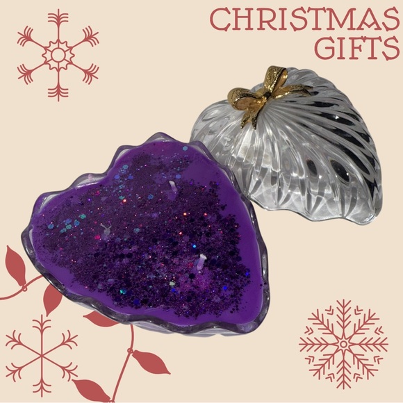 Hand Crafted Other - Purple Peppermint Soy Candle in Heart Shaped Real Crystal Glass